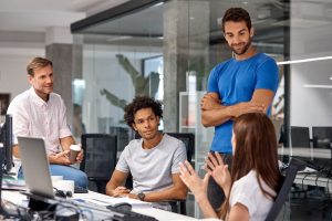 Group of developers holding a meeting