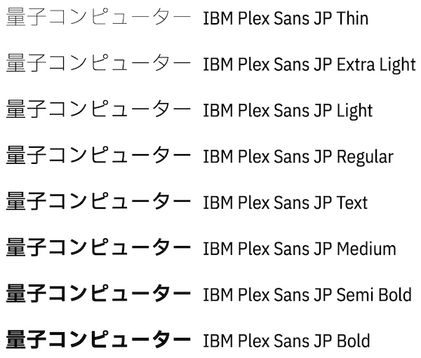 IBM Plexが提供する8種類の太さ